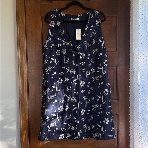 Abercrombie & Fitch Linen-Blend Tie-Front Mini Dress in Navy Patten 🍷🍝🍅 - Picture 9 of 13